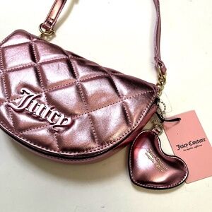 NWT Original JUICY COUTURE Quilted Crossbody Saddle Flap Bag Heart Charm Pink
